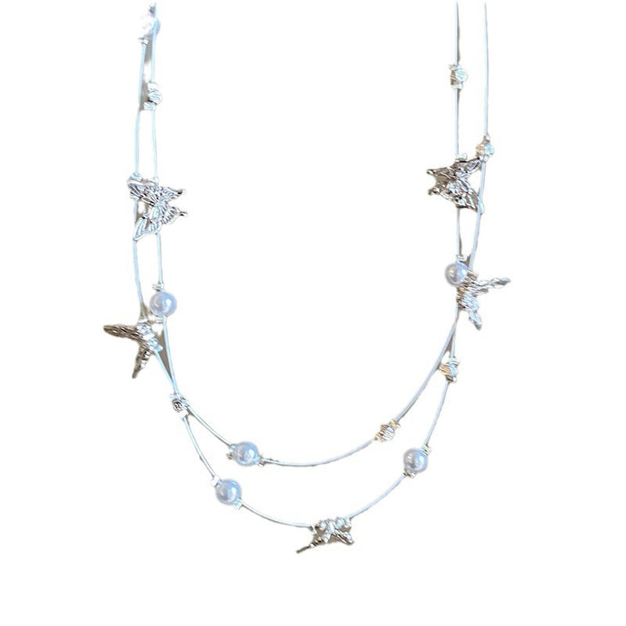 Wholesale Double-layer Pearl Butterfly Clavicle Chain Women's  All-match Accessories  Necklace