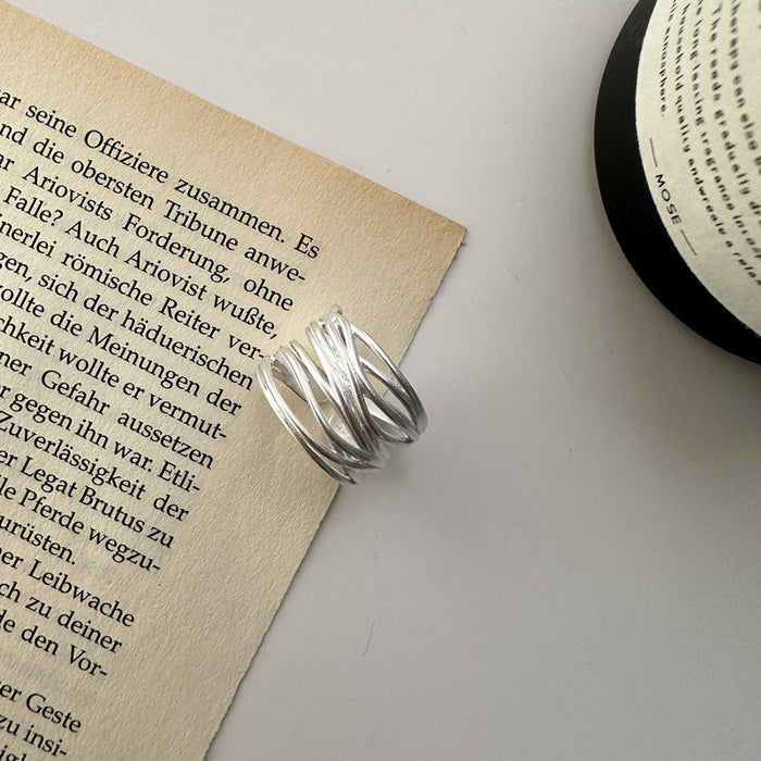 Wholesale Geometric lines cross winding ring, women's simple irregular wide edged open ring, exaggerated index finger ring