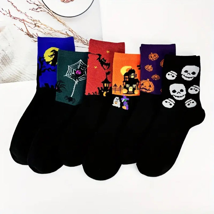 Wholesale 5pcs Halloween Skull Pumpkin Bat Cartoon Printed Polyester Cartoon Middle Tube Socks JDC-SK-Xinh026