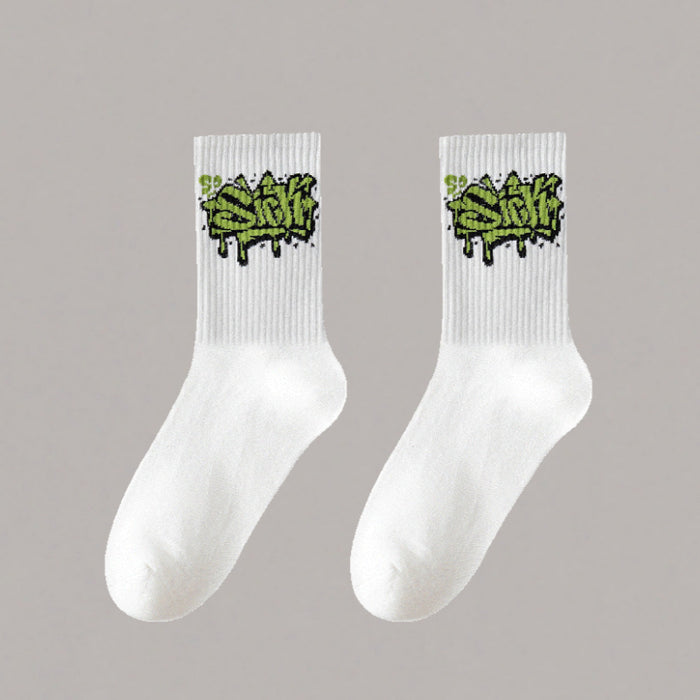 Wholesale 5pcs White socks men' s mid-calf socks autumn and winter basketball socks couple stockings black and white sports socks