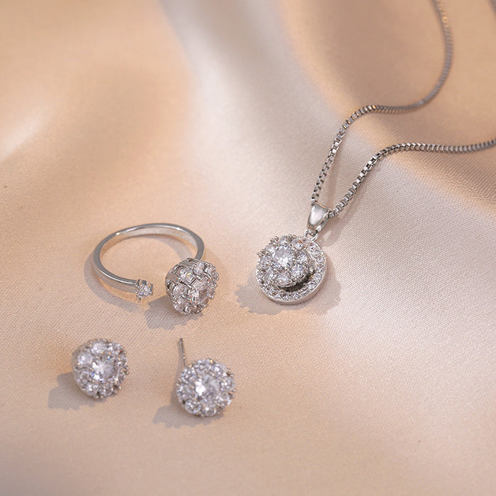 Wholesale Necklace, rotatable ring, earrings, titanium steel necklace, three piece set, niche zircon collarbone chain