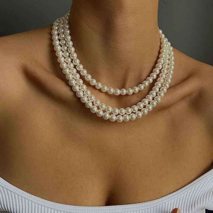 Wholesale Fashionable retro imitation pearl necklace with versatile temperament, multi-layer light luxury necklace accessories