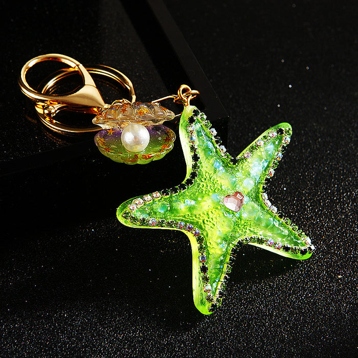 Wholesale Pearl Shell Sea Star Car Keychain Pendant Metal Keychain Gift