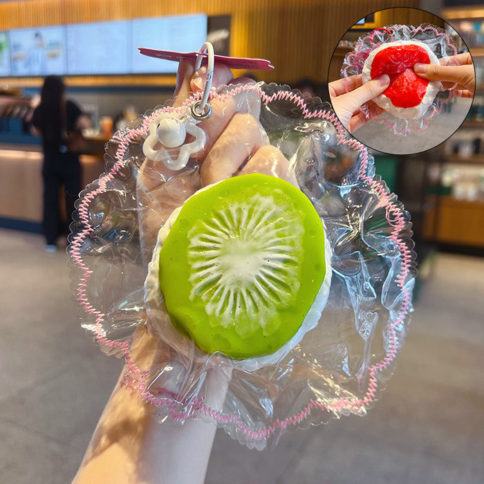 Wholesale Food Grade Silicone Squishy Fruit Keychain Strawberry Orange Stress Relief Bag Charm
