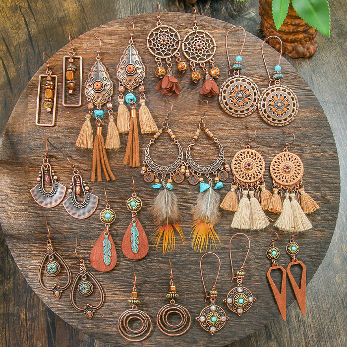 Wholesale 2pcs Vintage Bohemian Hand-made Tassel Earrings