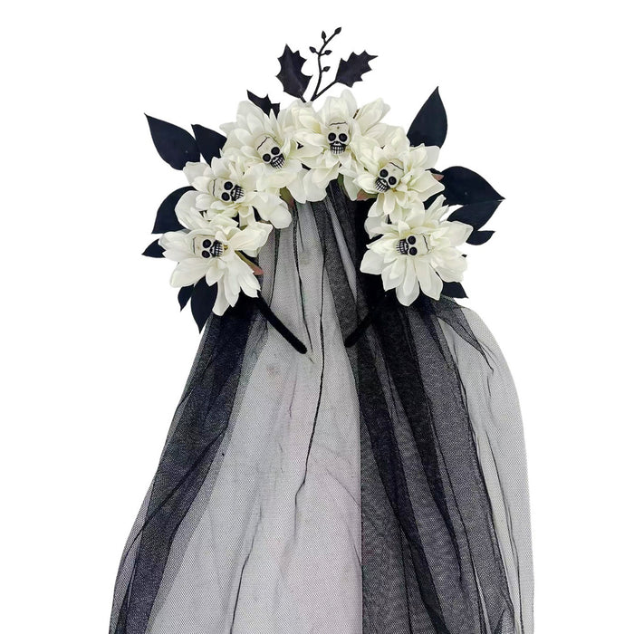 Wholesale Dark Style  Witch Mesh Headband With Skull Buckle And Faux Flower For Party Costume Accessory Resale