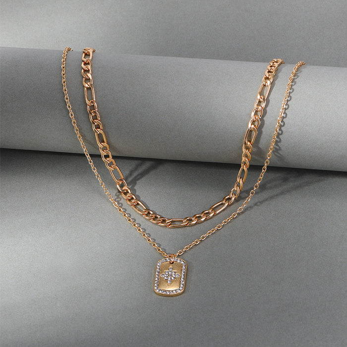 Wholesale Jewelry set with diamonds, thick chain, multi-layer necklace, exaggerated alloy pendant, collarbone chain