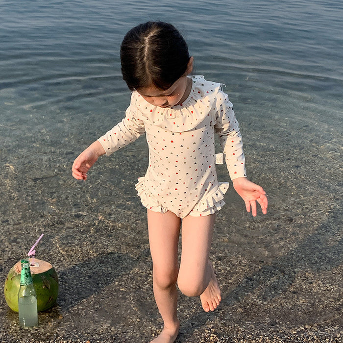 Wholesale Swimsuit with exposed back, sun protection, long sleeves, one-piece swimsuit, sweet swimsuit