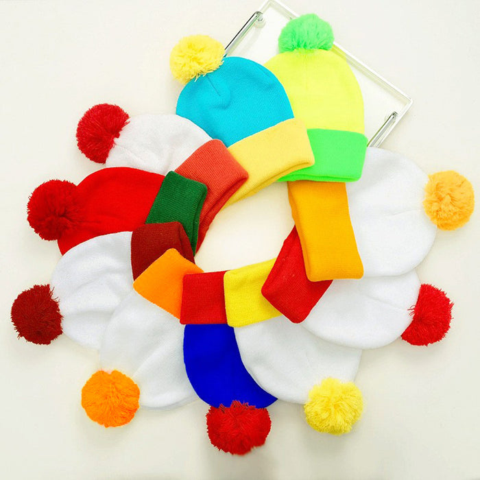 Wholesale New Color-Blocked Large Head Circumference Woolen Hats Autumn and Winter Fur Ball Knitted Hats Winter Warm Hats