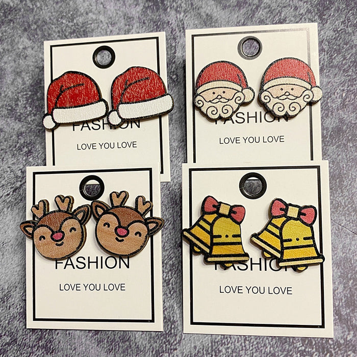 Wholesale Christmas wood earrings supply Christmas tree snowman exaggerated
