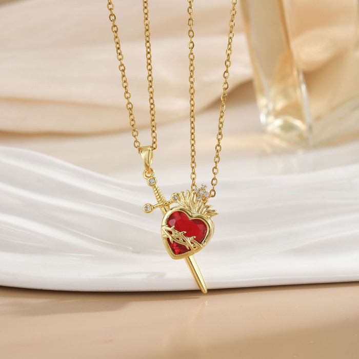 Wholesale Arrow through the heart couple pendant necklace set for Valentine' s Day