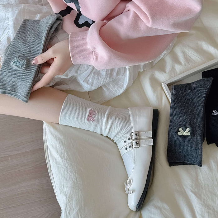 Wholesale Socks Children's Cotton Socks Embroidered Bow Double Needle Middle Tube Socks Breathable