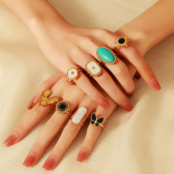 Wholesale Drip oil titanium steel ring, simple and luxurious geometric octagonal star heart stainless steel ring