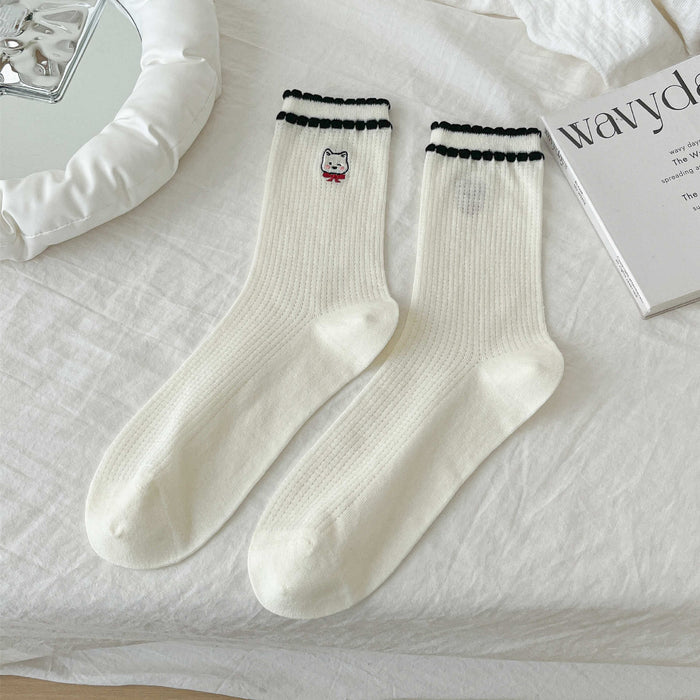 Wholesale Bow Socks Mesh Socks Cartoon polka dot Stripes Middle Socks