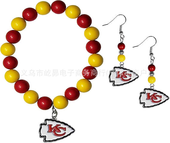 Wholesale Football Colored Candy Acrylic Bead Bracelet Earring Set