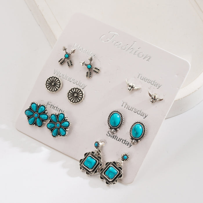 Wholesale Turquoise earrings flower set stud earrings
