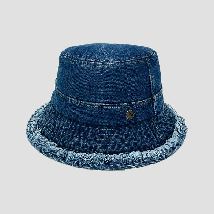 Wholesale Fashionable fringed denim hat, washed and worn fisherman hat, sun shading hat, sun protection versatile hiking hat