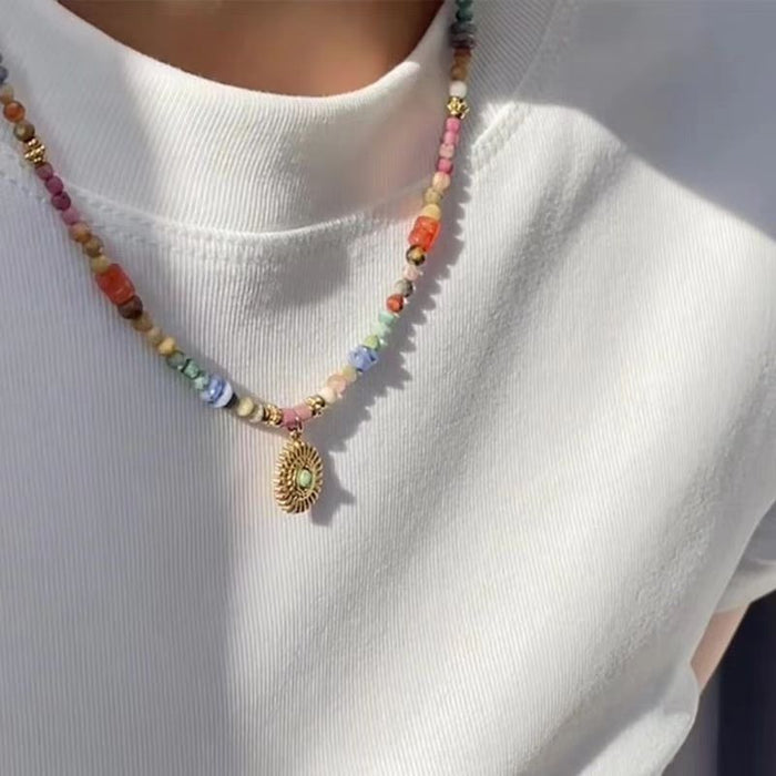 Wholesale Colorful bead necklace with a niche design for layering, collarbone chain