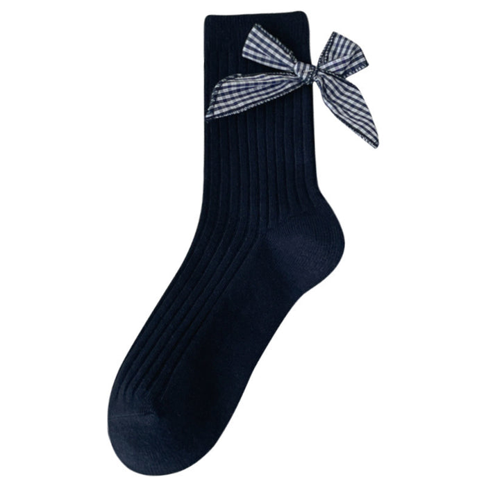 Wholesale Pile socks, butterfly knot socks, mid tube socks, checkered cotton socks