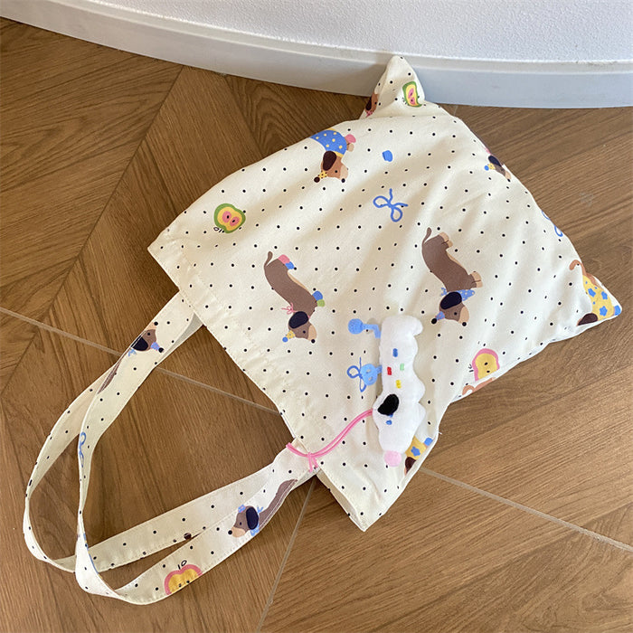 Wholesale Dachshund Dog Printed Canvas Bag Female Student Large Capacity Class Classes Bag Shopping Belt Tote Bag