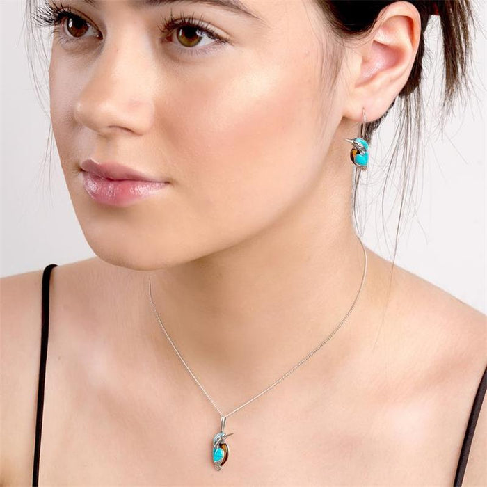 Wholesale Retro silver natural style turquoise bird necklace