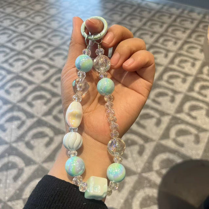 Wholesale Handmade bead phone chain, crystal plated hanging chain, bag hanging decoration, keychain