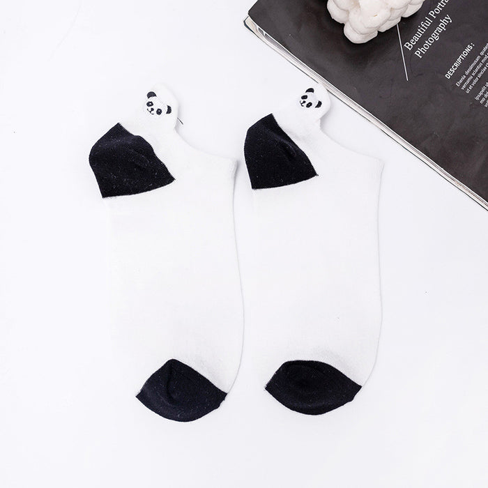 Wholesale Embroidered invisible socks, black and white striped boat socks, cartoon cotton short tube socks