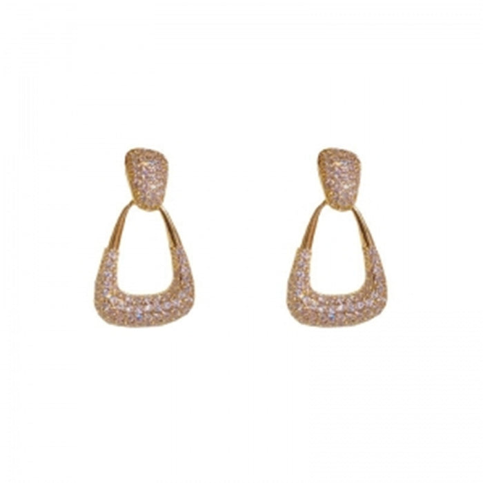 Wholesale Silver needle full diamond geometric earrings, niche design, high-end luxury earrings, wholesale