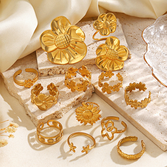 Wholesale women's Stainless steel Gold Plated Rings flower Adjustable rings