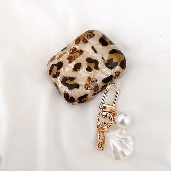 Wholesale Shell leopard print soft case Bluetooth earphone cases with chain