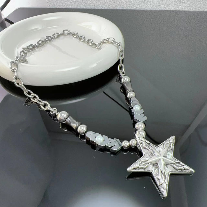 Collar de cinco estrellas de acero de titanio al por mayor Y2K Collar de cinco estrellas JDC-Ne-Yanh003