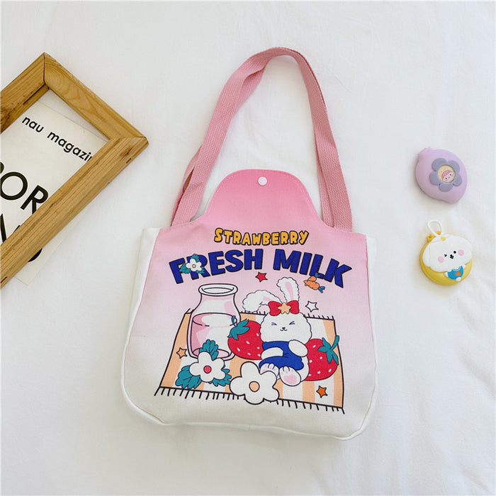 Wholesale Cartoon canvas bag, tutoring bag, illustration, large capacity shoulder bag, cute hand-held handbag