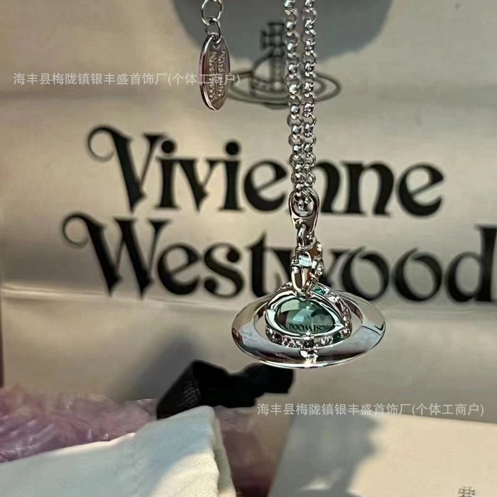 Wholesale Medium sized large mint green orb three-dimensional planet necklace Saturn versatile collarbone chain