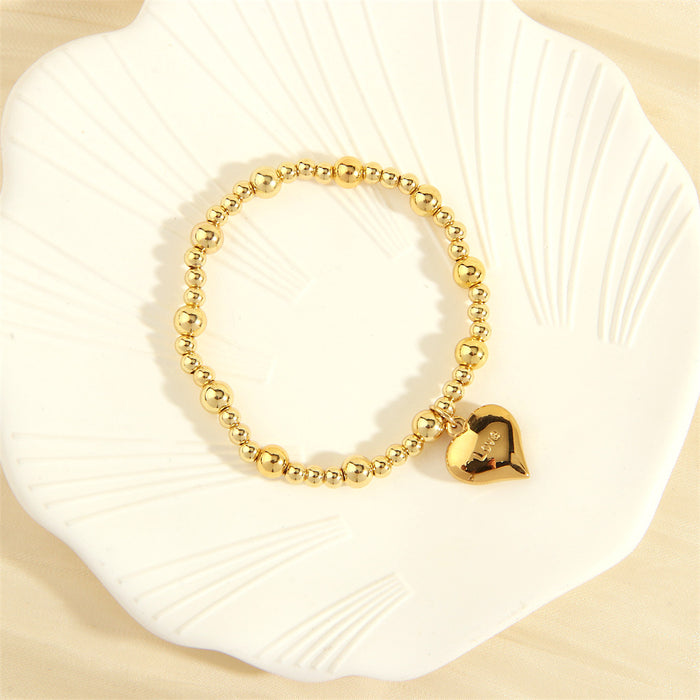 Wholesale Heart Shape Pendant Copper 18K Gold Plated Ball Bead Stretch Bracelet JDC-BT-TianYi009