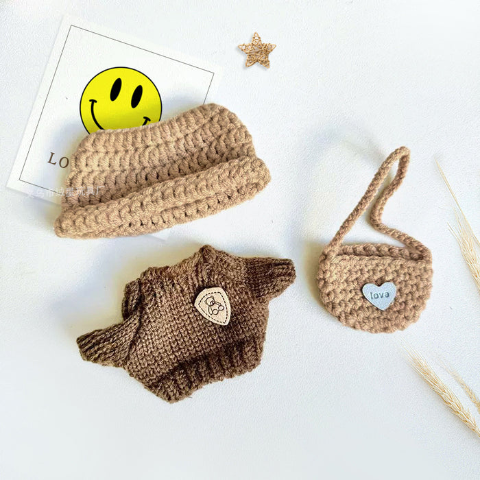 Wholesale New 17cm sweater, hat, shoulder bag, crochet set, creative vinyl doll accessories