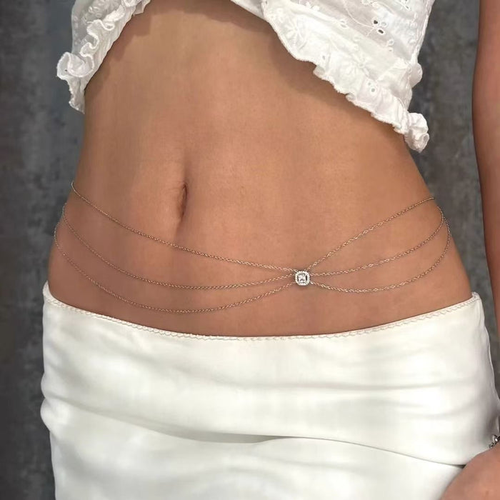 Wholesale Three layer waist chain, multi-layer metal sparkling diamond chain, jeans, skirts, slim waist fashion accessories