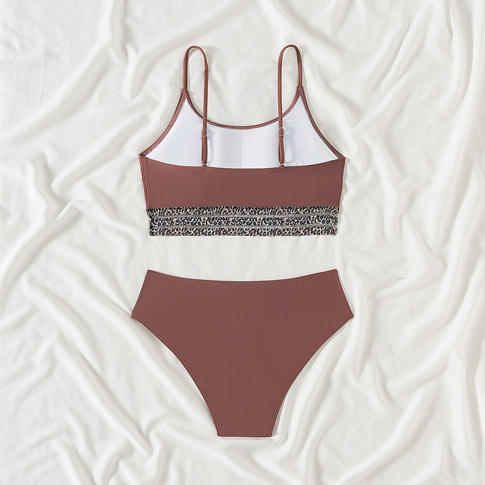 Wholesale Split two-piece women's solid color leopard print swimsuit in stock