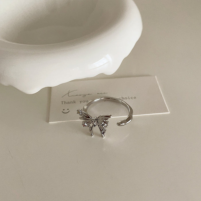 Wholesale Irregular three-dimensional butterfly opening ring, niche design, adjustable index finger ring, cold ring