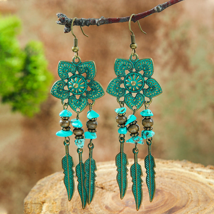 Wholesale Bohemian Hollow Alloy Earrings Vintage Leaf Flower Design Fashion Accessory MOQ≥2
