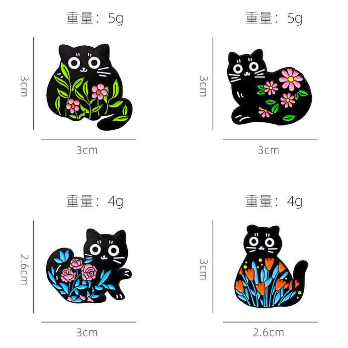 Wholesale Original cute black cat flowers and plants alloy brooch