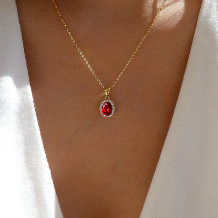 Wholesale Personalized and fashionable jewelry, crystal gemstone necklace, round collarbone chain, alloy pendant, oval shape