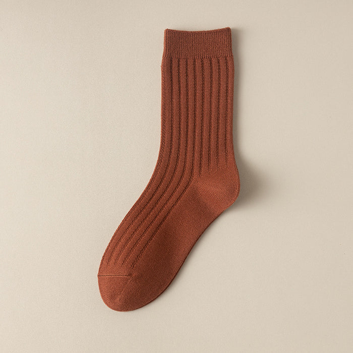 Wholesale Woolen socks in autumn and winter, solid color, vertical stripes, woolen midsole socks, thick and warm, stacked long socks