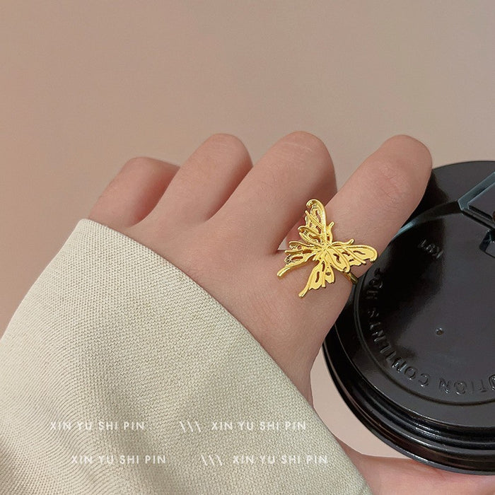 Wholesale Pink butterfly ring, light luxury temperament, niche design, high-end feel, ring ring design