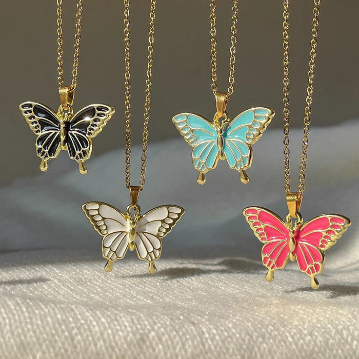Wholesale Fashion Drip Oil Alloy Pendant, Personalized Drip Oil Butterfly Necklace, New Xiang Jewelry