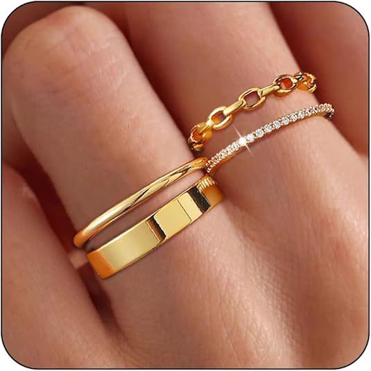 Wholesale New stacked zircon double loop ring with niche design, cross chain knot winding index finger ring set
