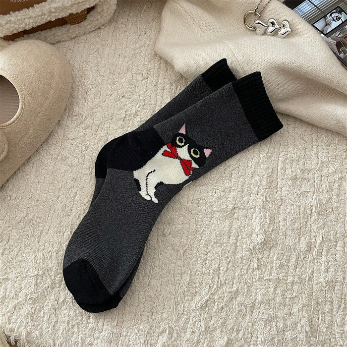 Wholesale Autumn and winter pure cotton mid tube socks for children, cute cartoon looped anti pilling socks