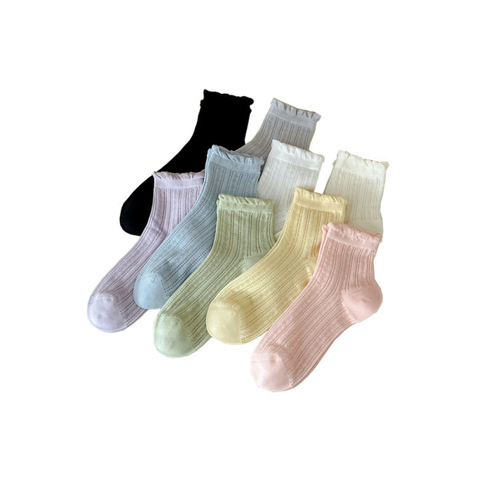 Wholesale Hollow mesh socks solid color mid tube socks boneless lace socks