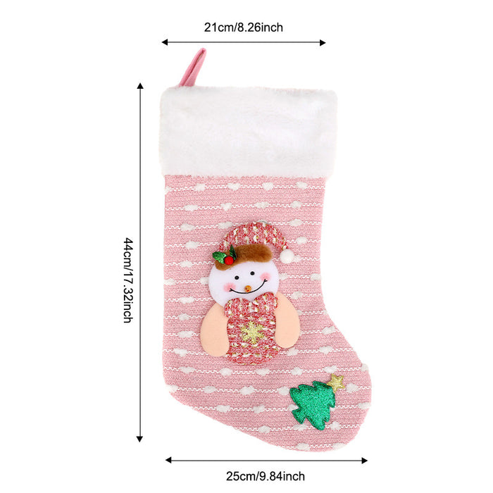 Wholesale Christmas Socks Children' s Gift Bag Pink Cartoon Roof Old Man Candy Gift Decoration Supplies Christmas Tree