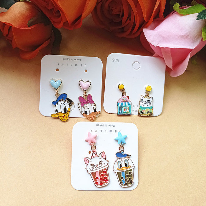 Wholesale Alloy Small Cute Cartoon Silver Earrings JDC-ES-Xiaox021