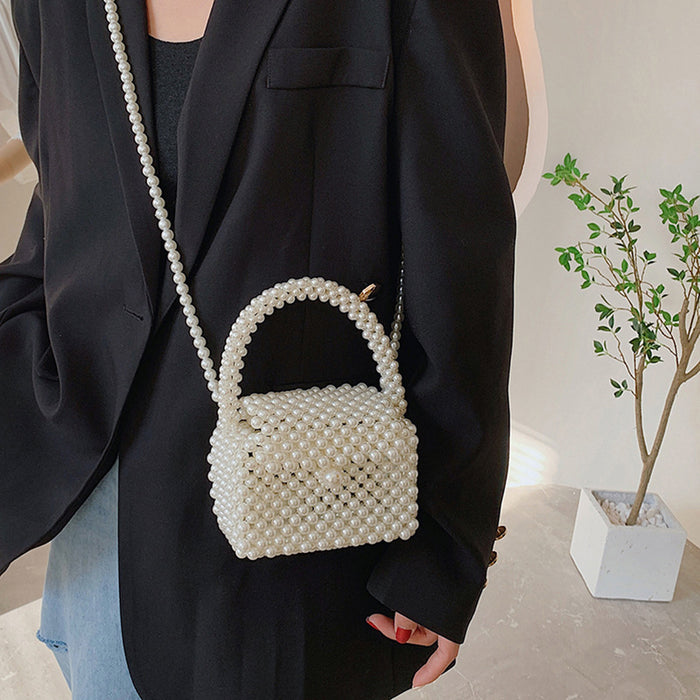 Wholesale Handmade bead bag, new handmade woven small square bag, high-end feel, hand-held crossbody bag